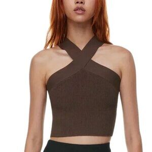 Aritzia Babaton Sculpt Knit Criss Cross Cropped Tank Top Dark Brown - Size M